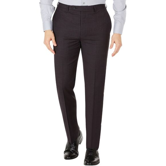 Calvin Klein Mens Slim Fit Tonal Plaid Wool Dress Pants 33W x 32L Eggplant - NWT - Picture 1 of 4